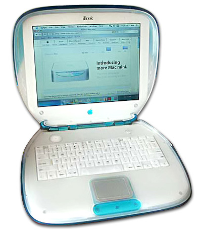 Photograph of a G3 clamshell iBook by Carlos Vidal circa september 2005, lightly modified by wikimedia contributor GRmwnr via wikimedia commons under Creative Commons Attribution 2.0 Generic license.